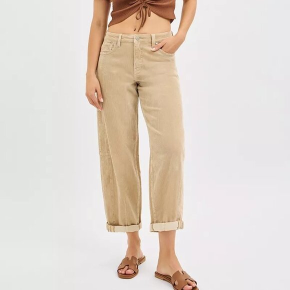 RISEN High Rise Crop Barrel Cordurory Pants - Picture 1 of 6